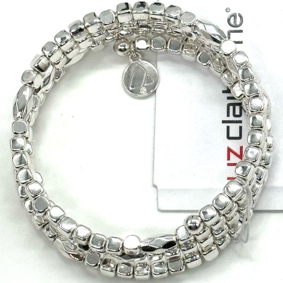 Liz Claiborne Silver Tone Spiral Square Bead Wrap Bracelet - Picture 1 of 8